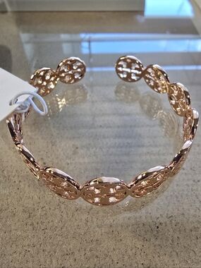 TORY BURCH Rose Gold Open Circle Cuff Bracelet - Women Jewelry